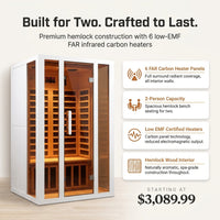 2 Person Extendable FAR Infrared Sauna for Home, Hemlock Wood Low EMF 6 Carbon Heaters Indoor Saunas with LED Lights, Bluetooth Speaker, Digital Control Panel, and Seating Bench — Results & Stats