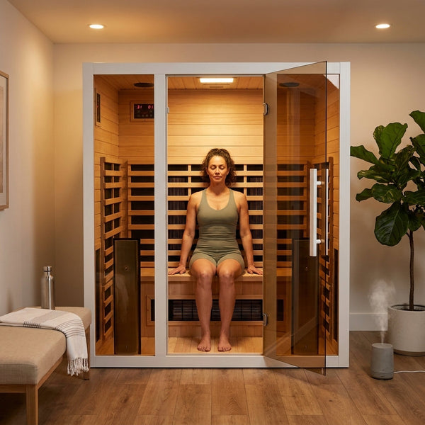 Home Infrared Sauna Built for Daily Wellness, Hemlock Wood Construction, 6 Carbon Heaters, Digital Controls