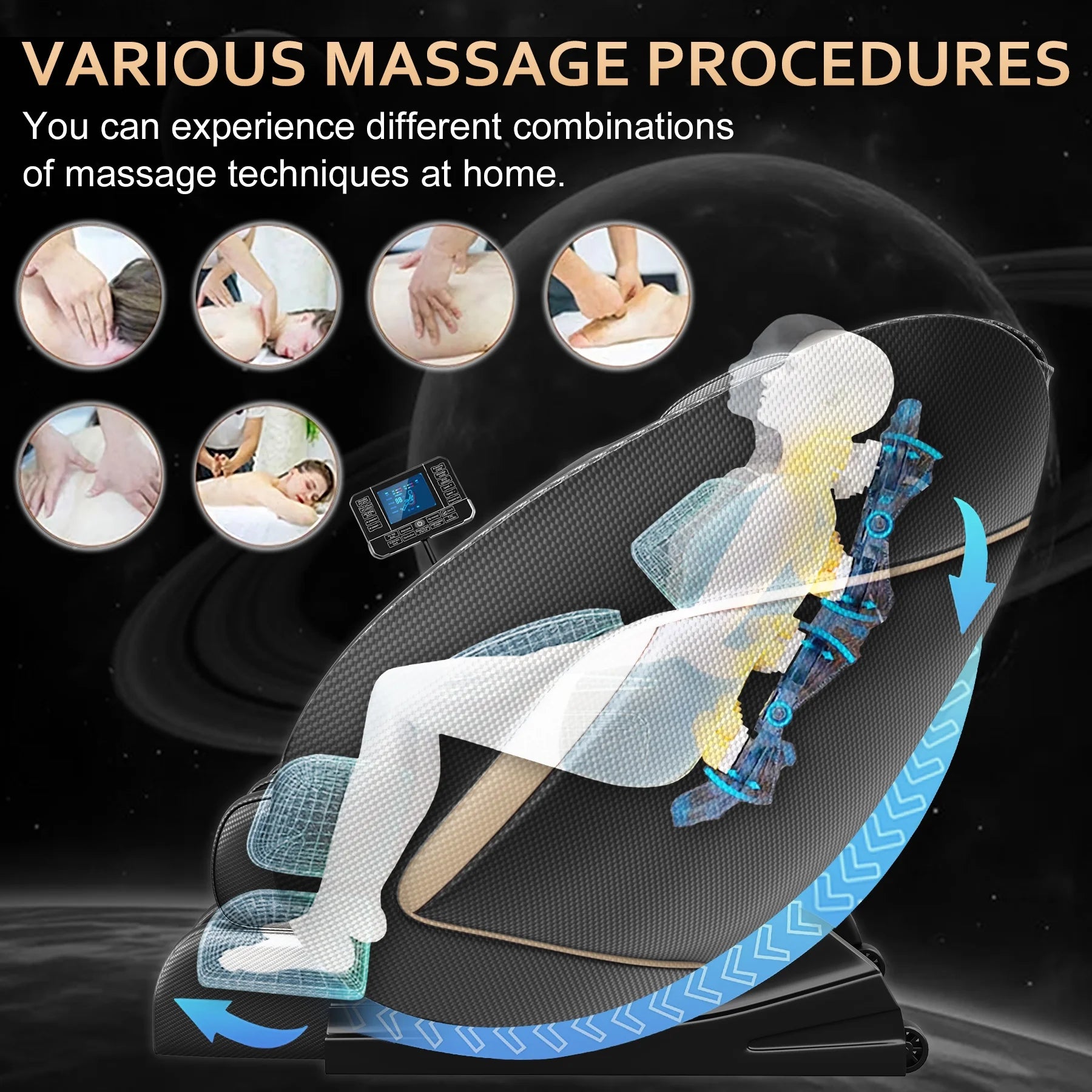 Massage Chair Neck Massager with Zero Gravity Heating Bluetooth Functions (Black)