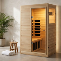 Far Infrared Sauna European Aspen Wood 1 Person Infrared Sauna for Home 905W Low EMF Mini Indoor Sauna with Bluetooth Speakers, Right Door — Studio Shot