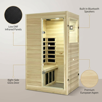 Far Infrared Sauna European Aspen Wood 1 Person Infrared Sauna for Home 905W Low EMF Mini Indoor Sauna with Bluetooth Speakers, Right Door — infographic