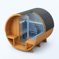 Paxton 4-6 Person Traditional Cedar Outdoor Barrel Sauna with Electric Sauna Heater, Front Porch, Sauna Rocks, Dry Heat, Steam Sauna, LED Lights, Wi-Fi Panel, Sauna Accessories — How It Works