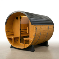 Traditional Cedar Sauna Built for Home Wellness, 9kW Electric Heater, Barrel Design, LED Lights — Studio Shot