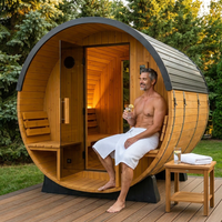 Traditional Cedar Sauna Built for Home Wellness, 9kW Electric Heater, Barrel Design, LED Lights — Lifestyle