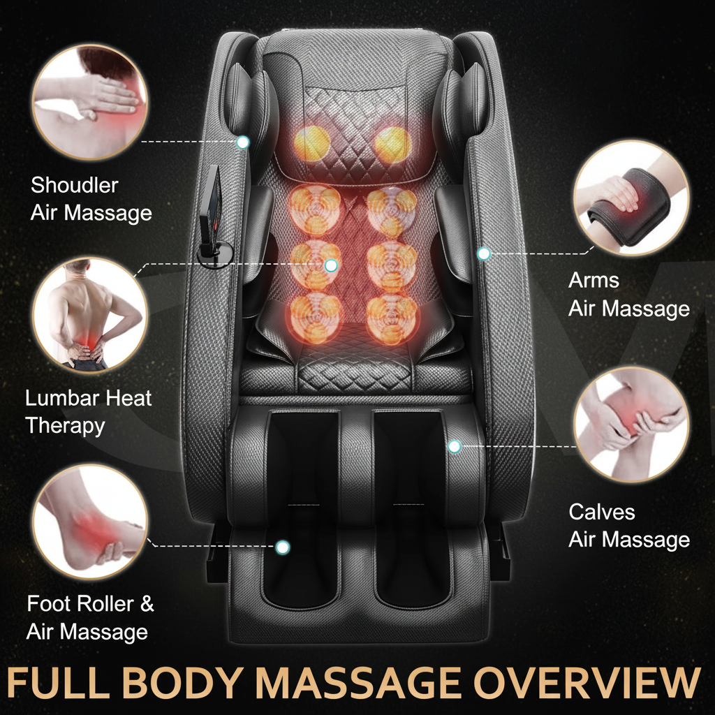 Massage Chair Neck Massager with Zero Gravity Heating Bluetooth Functions (Black)